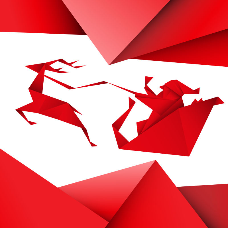 折纸驯鹿和圣诞老人矢量插图