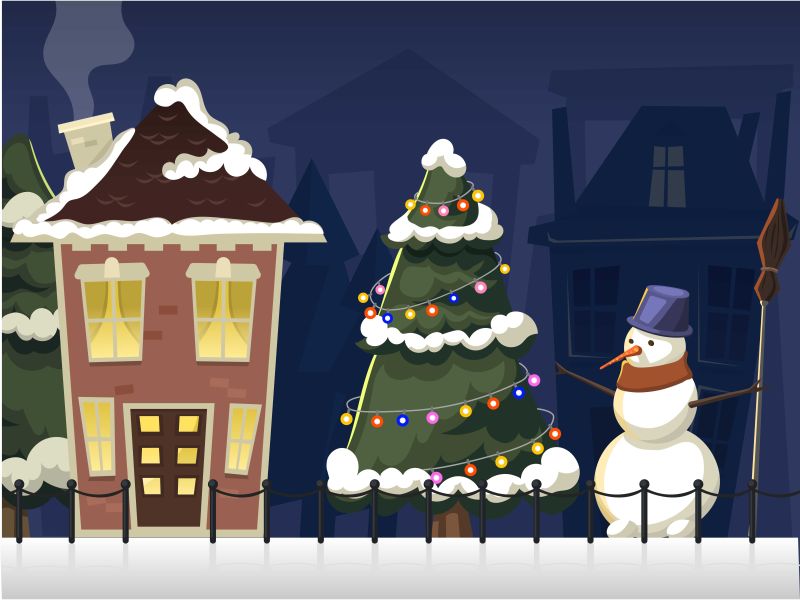 矢量卡通圣诞美景插图