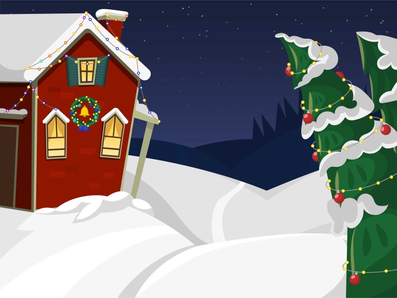 矢量卡通圣诞雪景插图