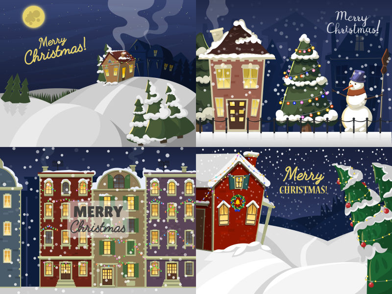 矢量圣诞夜景插图