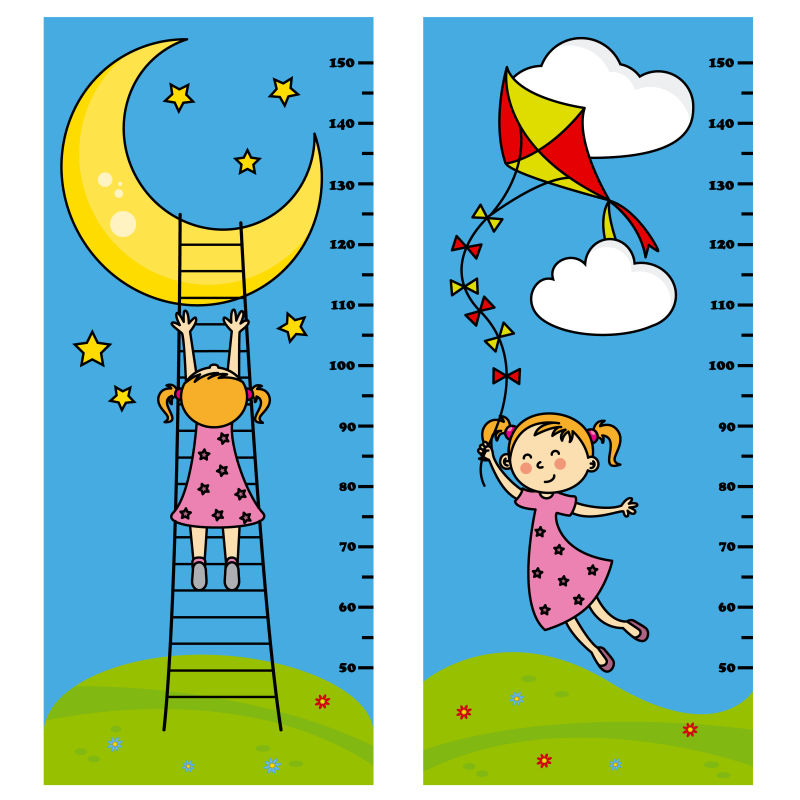 两个保险杠女孩的米墙矢量卡通尺