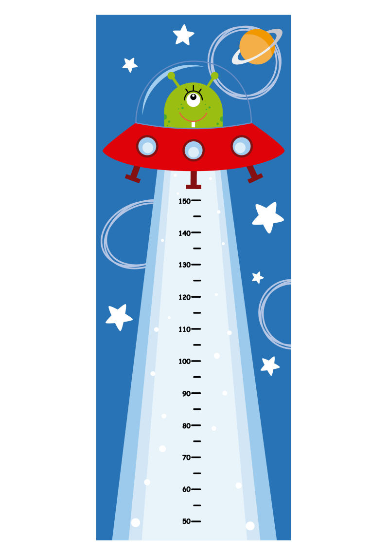 飞碟中的外星人组成的矢量卡通尺