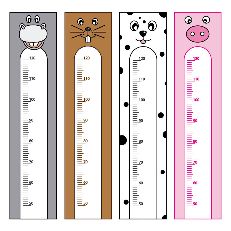 矢量的卡通动物身高测量尺