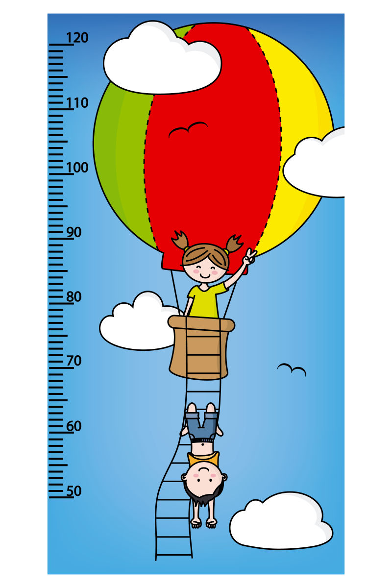 热气球图案的卡通身高测量尺矢量设计