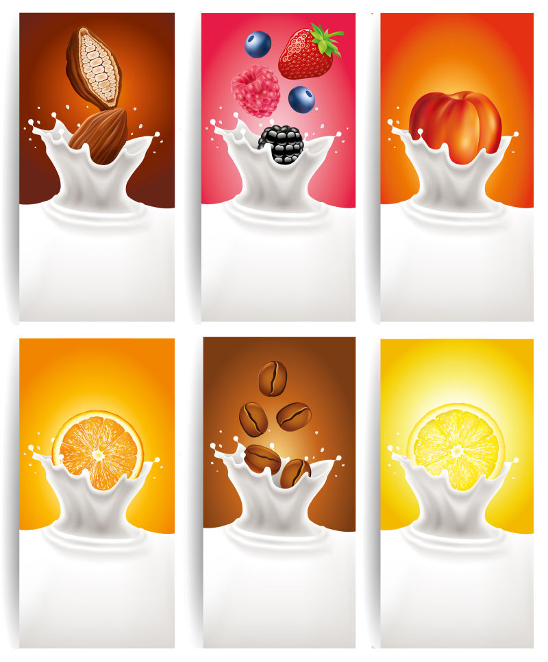 水果咖啡牛奶矢量图