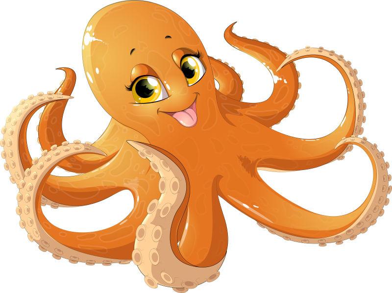 矢量卡通美丽的橙色章鱼