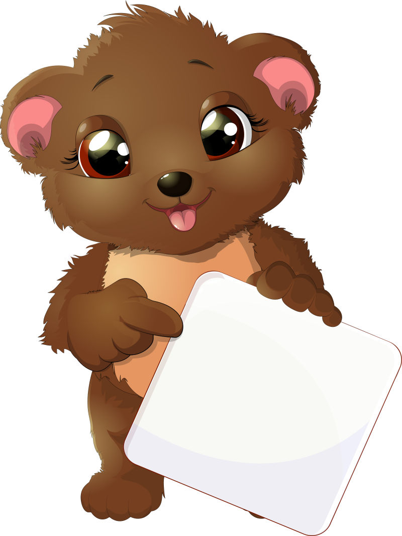 抽象矢量可爱的拿着纸的棕熊插图