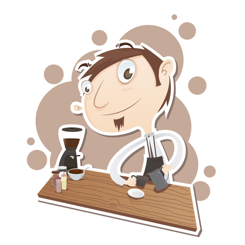 矢量卡通咖啡师准备咖啡