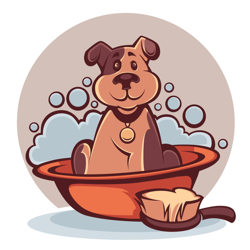 矢量卡通洗澡的狗狗插图
