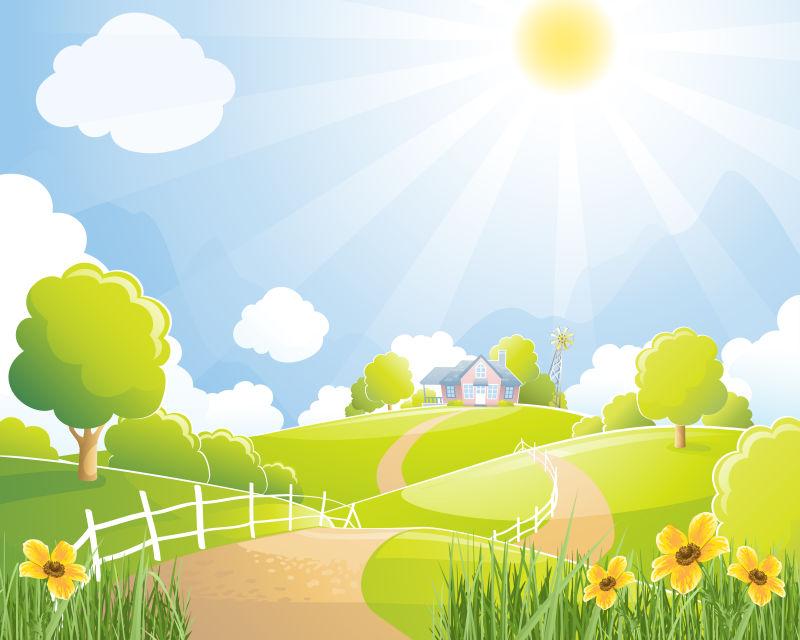 矢量农村农场景观