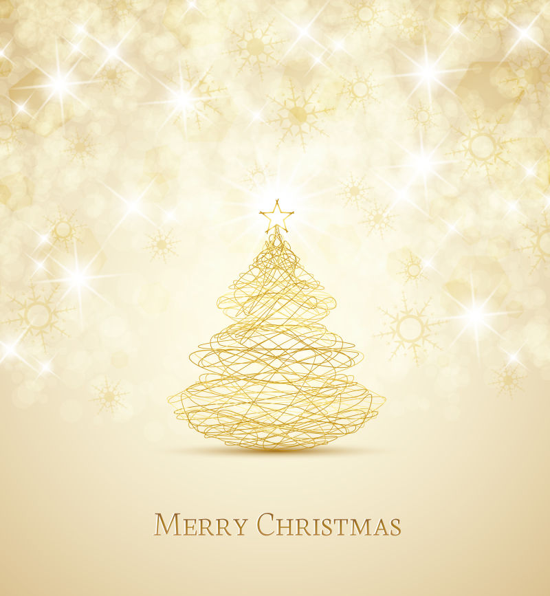金色圣诞树矢量设计插图