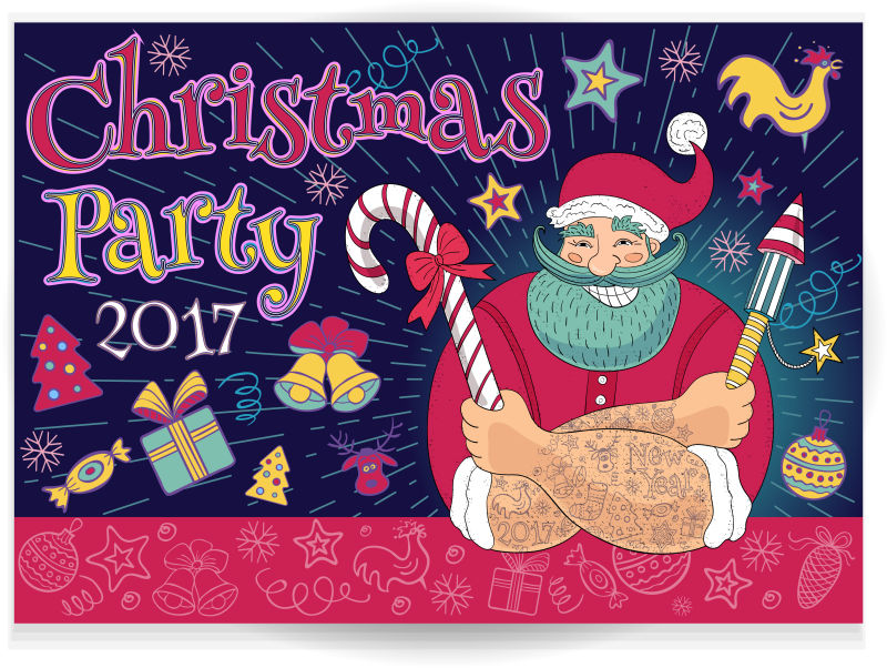 手绘卡通圣诞老人矢量背景设计