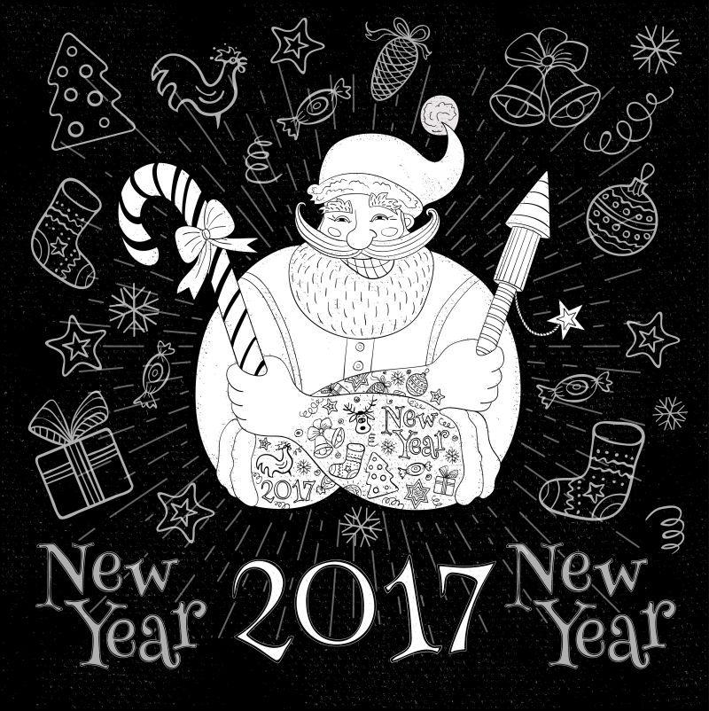 手绘素描圣诞老人矢量背景设计