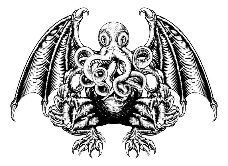 矢量黑白章鱼怪兽设计