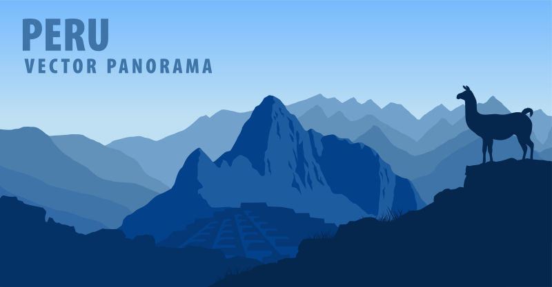 马丘比丘山全景和骆驼矢量图