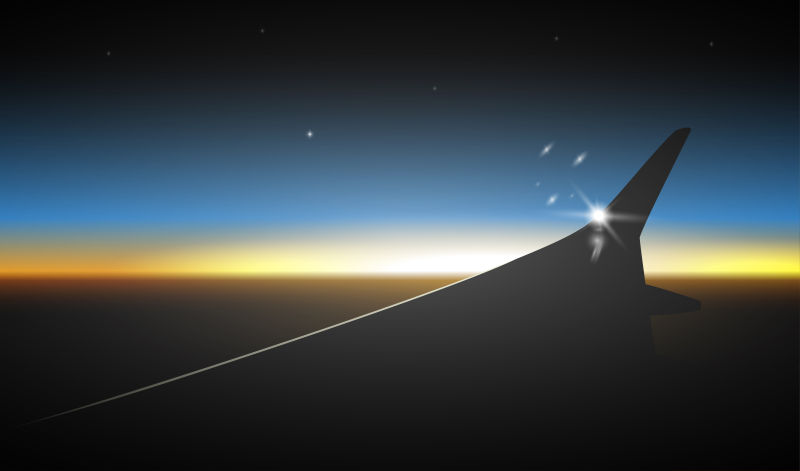 日落下的机翼矢量插图