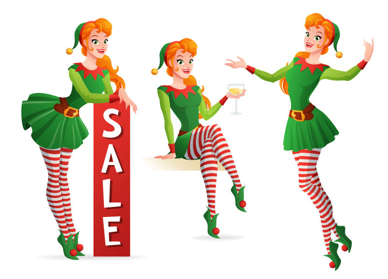 矢量的卡通圣诞女孩