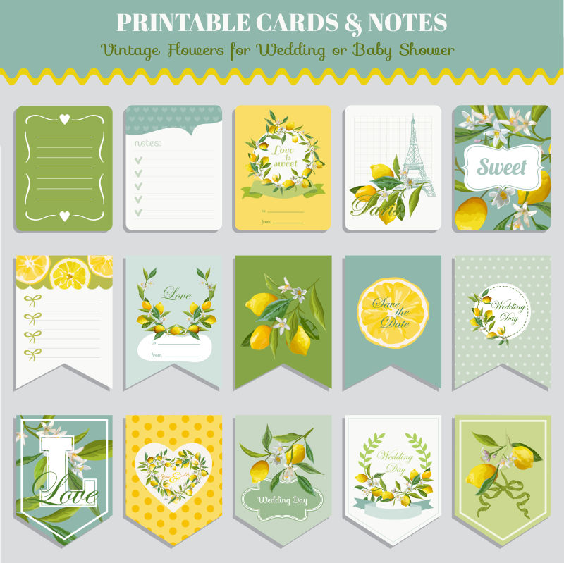 创意矢量柠檬花元素的卡片设计