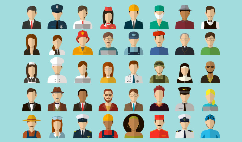 不同职业的卡通人物矢量图标