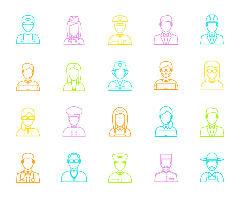 矢量不同职业的彩色简笔人物图标