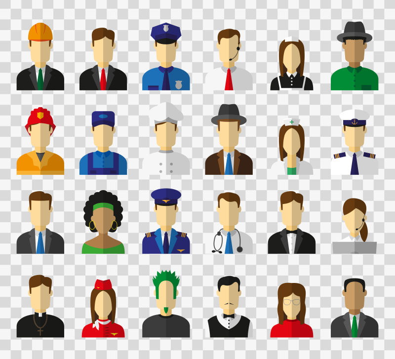 各种职业人物图标设计矢量插图