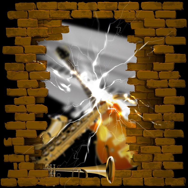 砖墙中的乐器矢量图