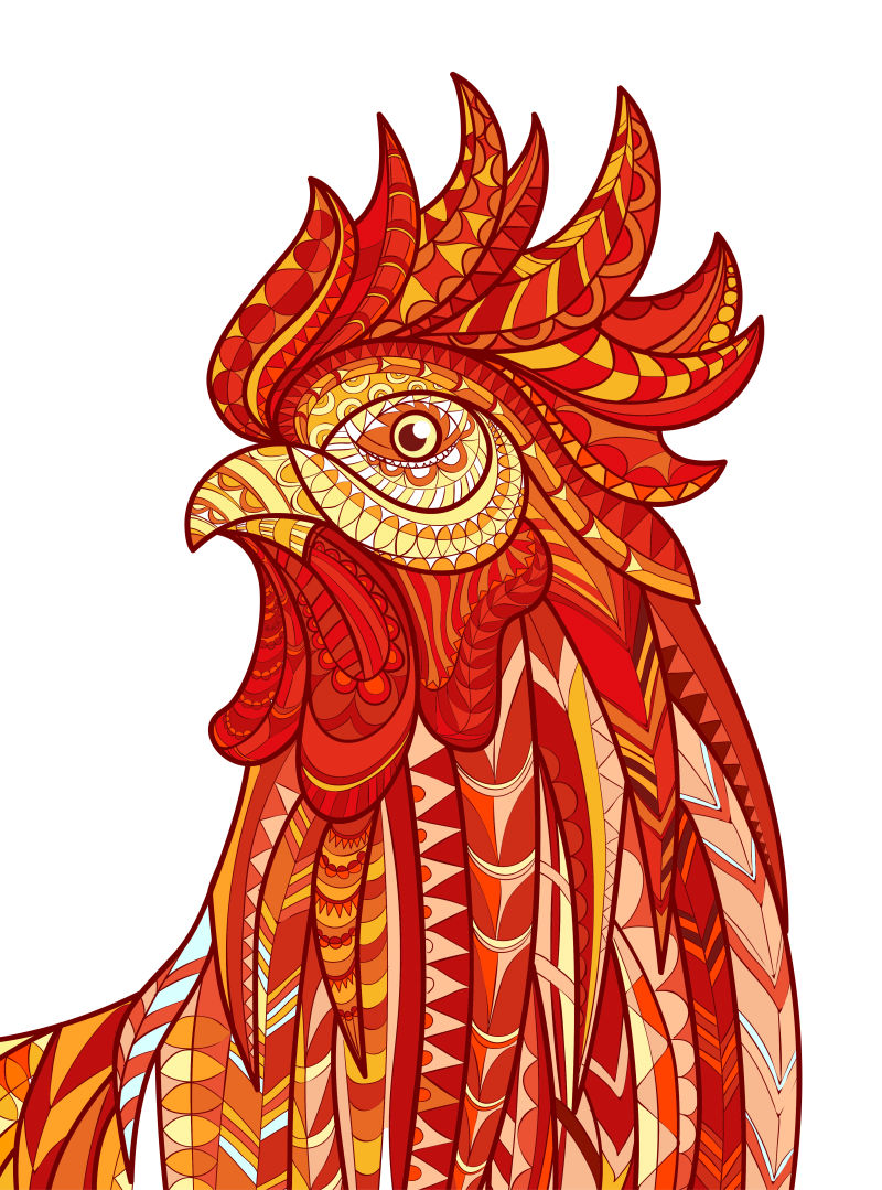 红色的彩绘公鸡矢量图