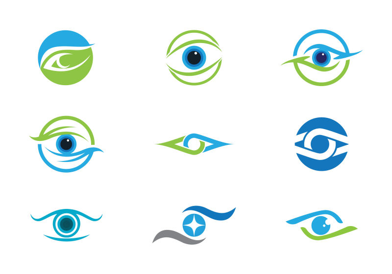 矢量蓝色和绿色的眼睛形状的创意logo设计