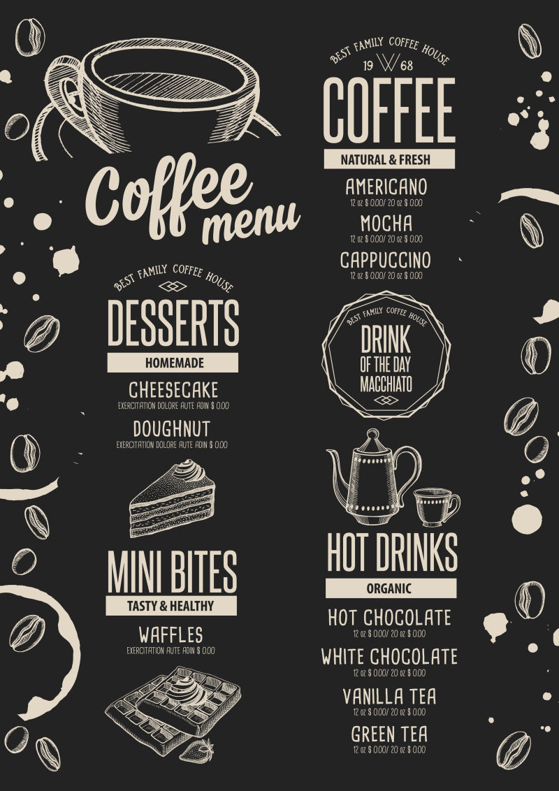 矢量咖啡厅菜单设计样板插图