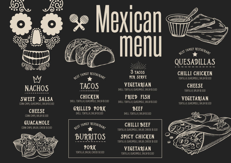 矢量墨西哥快餐‘厅菜单设计插图