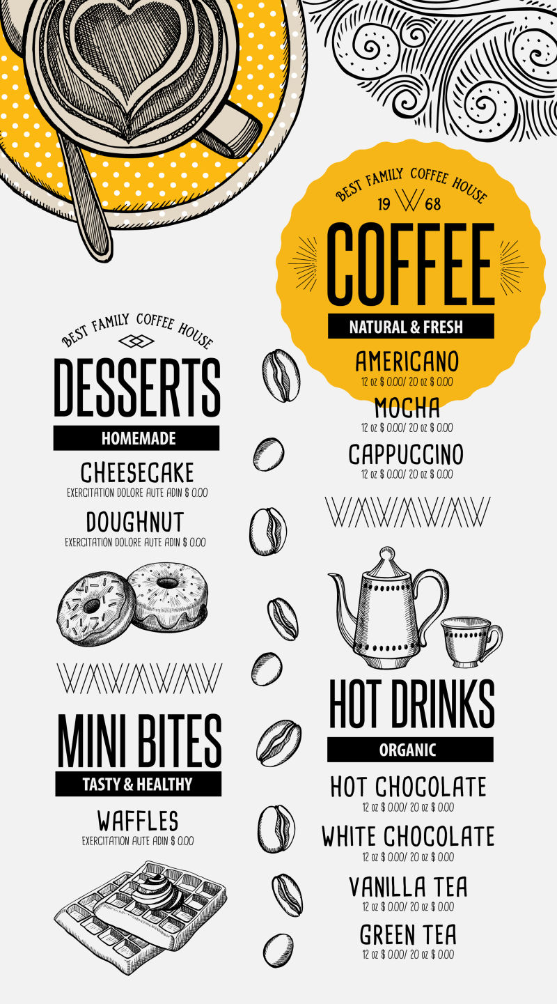矢量咖啡厅菜单设计图