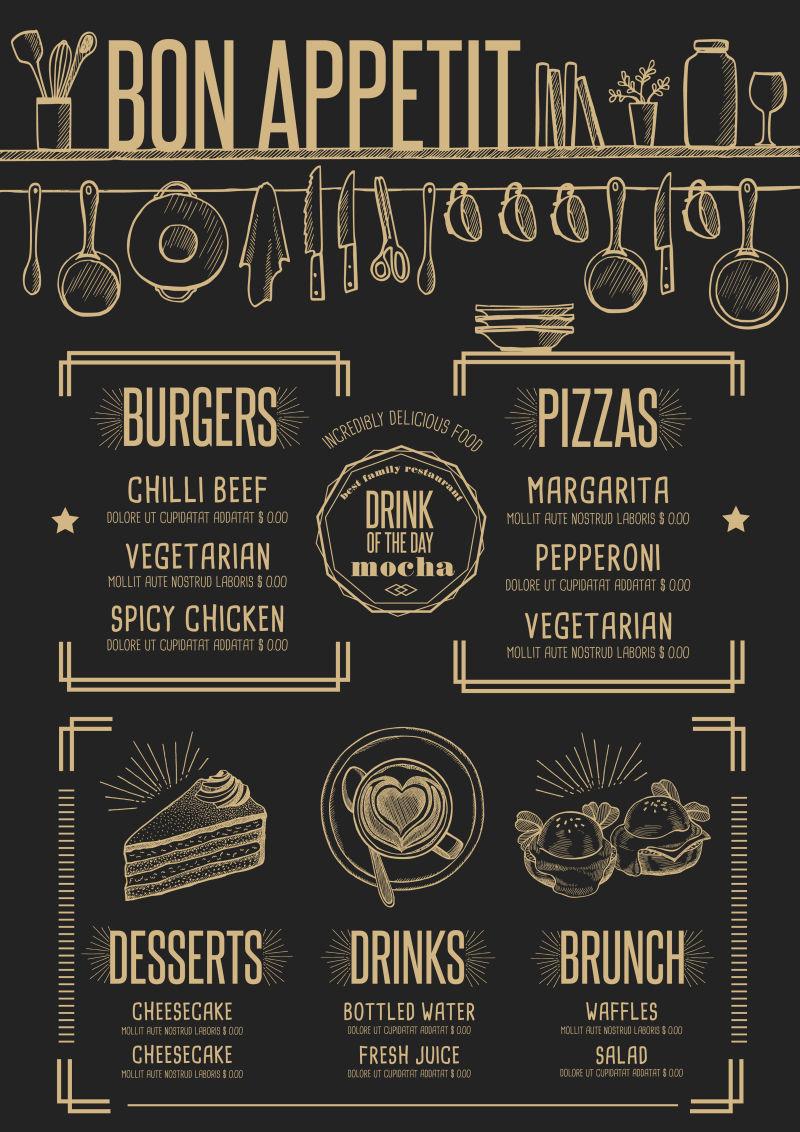 餐厅饮食菜单矢量设计图