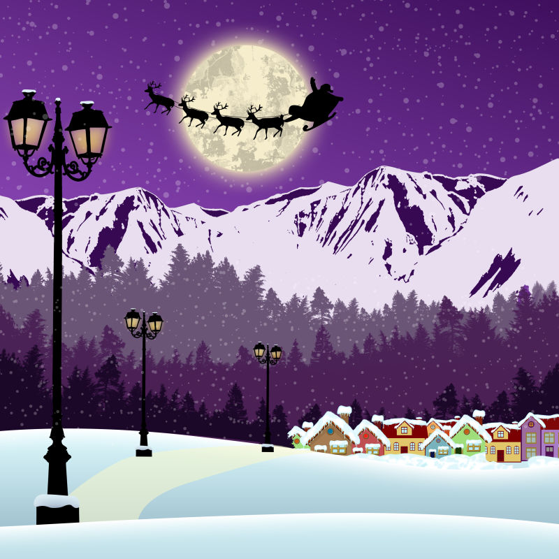 圣诞雪景矢量插图