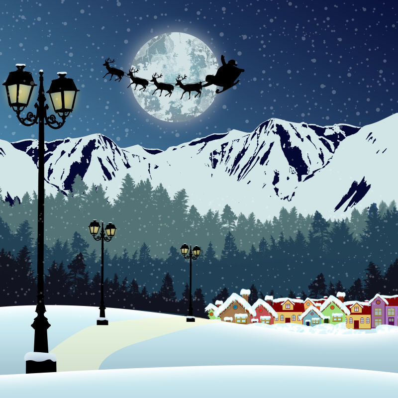 矢量卡通圣诞节雪景