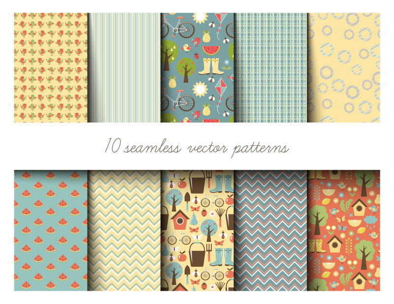 十张卡通壁纸无缝矢量图