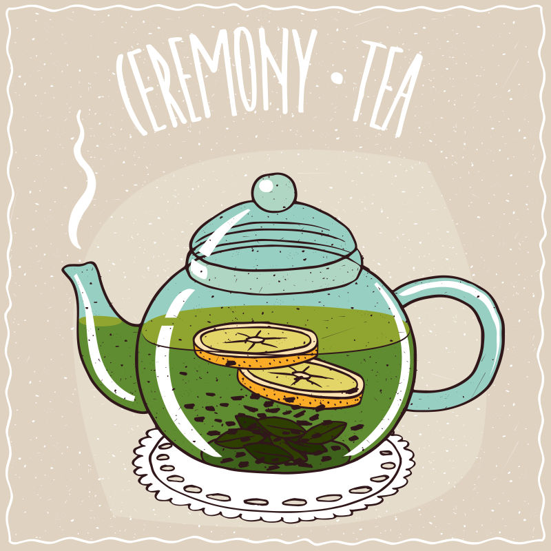矢量一壶热酿柠檬绿茶