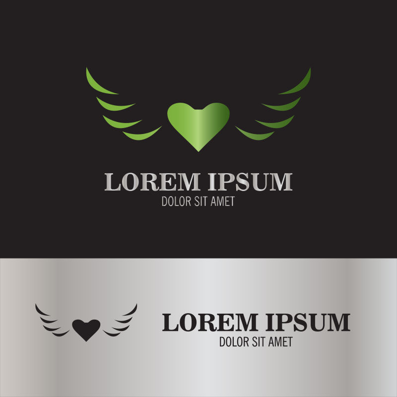 绿色带翅膀的爱心标示矢量