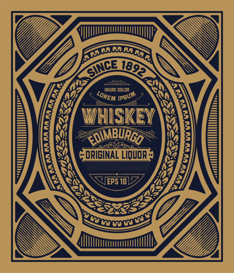 创意矢量复古金色装饰威士忌标签设计