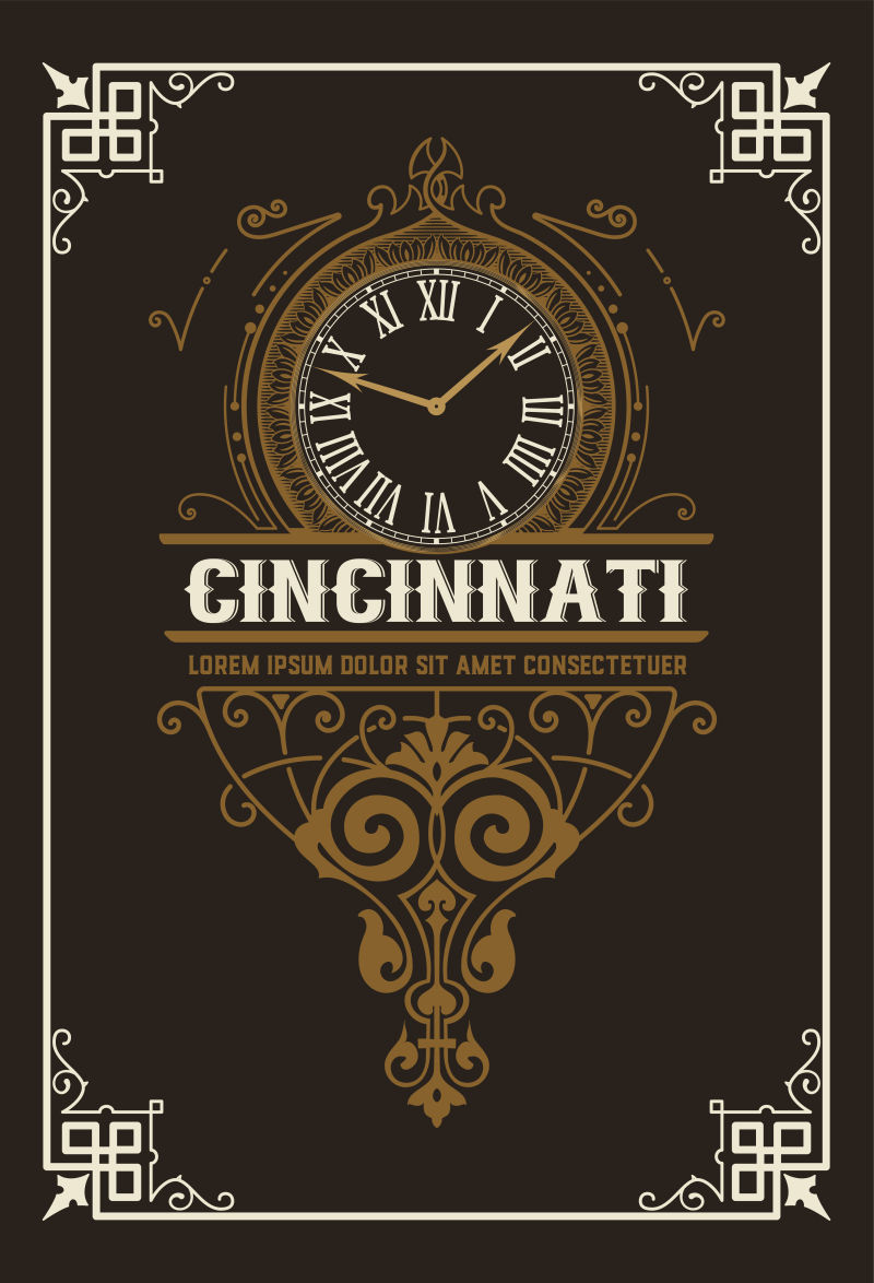 抽象矢量抽象巴洛克风格的花卉装饰标签设计