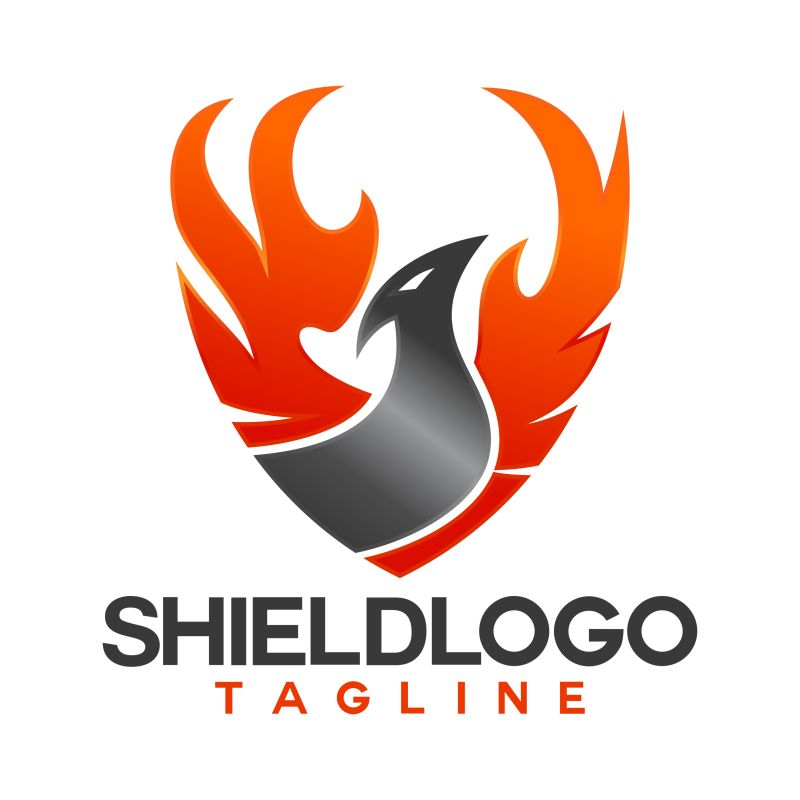 创意火焰鸟盾牌logo设计矢量