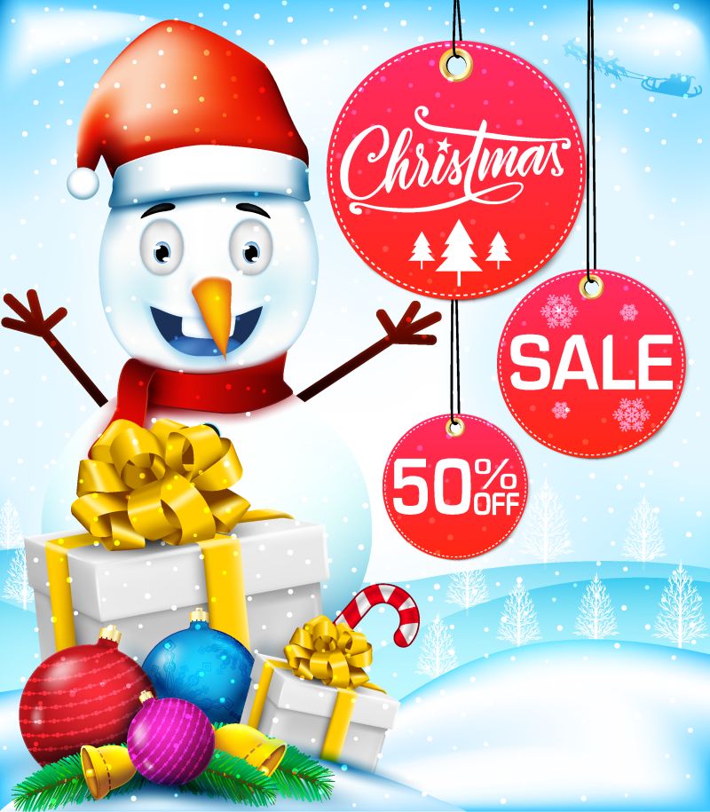 圣诞雪人折扣单矢量