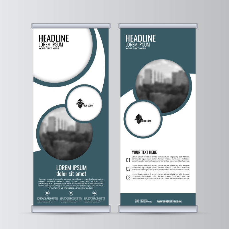 卷起商业旗帜设计矢量垂直