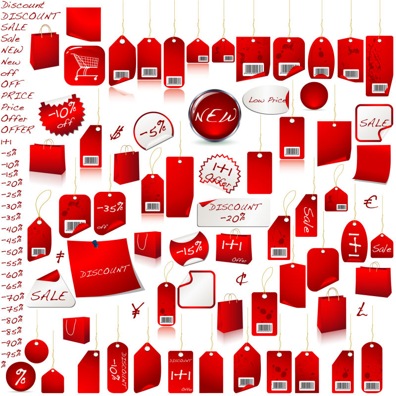 各种价格标签设计矢量插图
