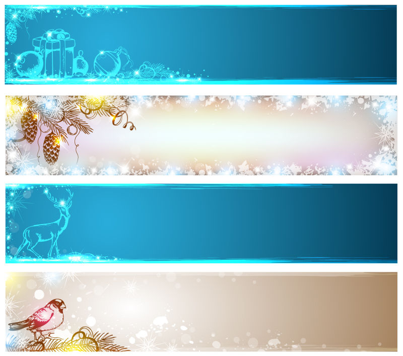 圣诞树和装饰的圣诞横幅矢量图