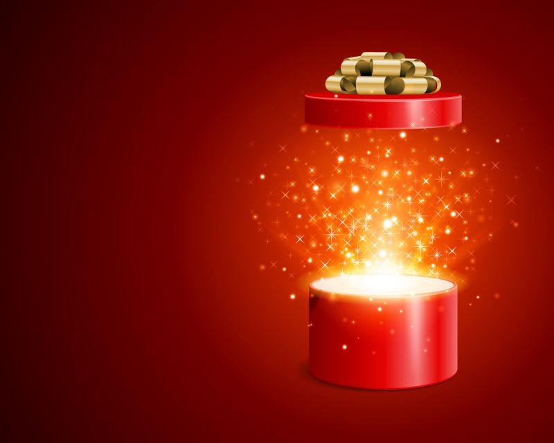 打开礼品盒和魔术灯烟花圣诞矢量背景