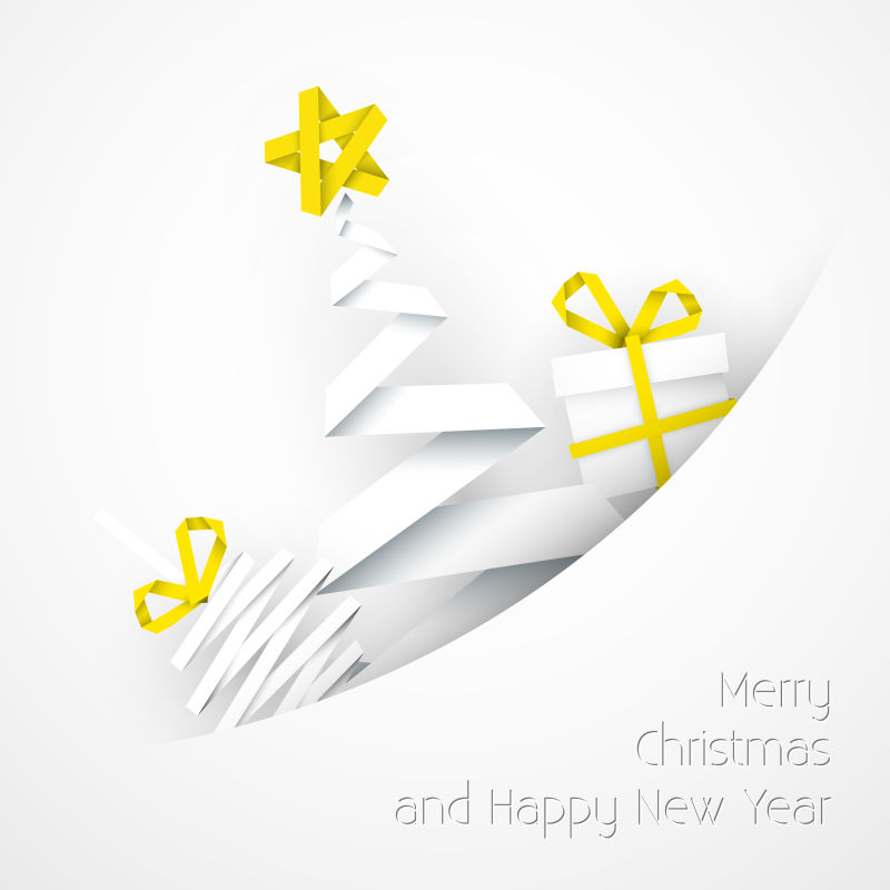 矢量简单纸质白色圣诞贺卡