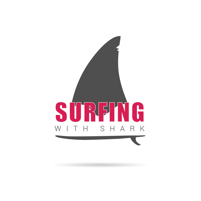 抽象矢量与鲨共游的冲浪标志设计