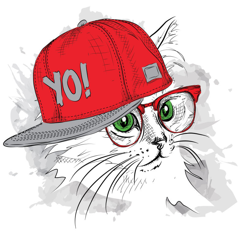 创意矢量可爱的嘻哈猫咪插图