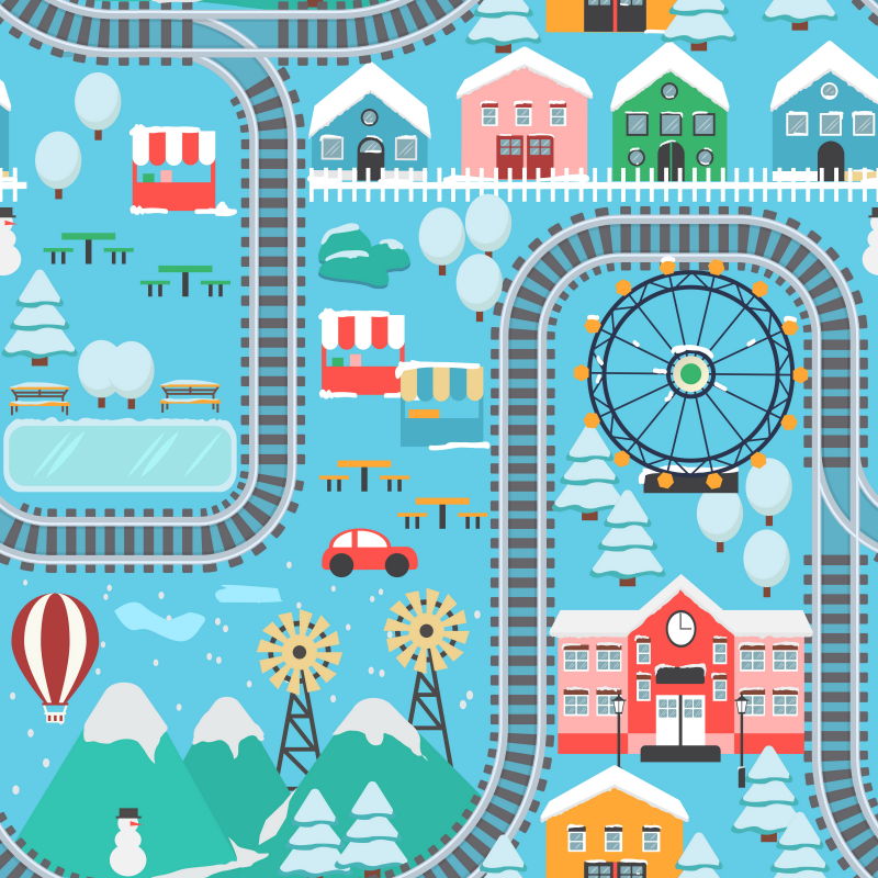 矢量卡通冬日城市轨道插图