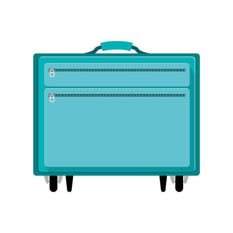 带有蓝色的车轮的大手提箱矢量设计